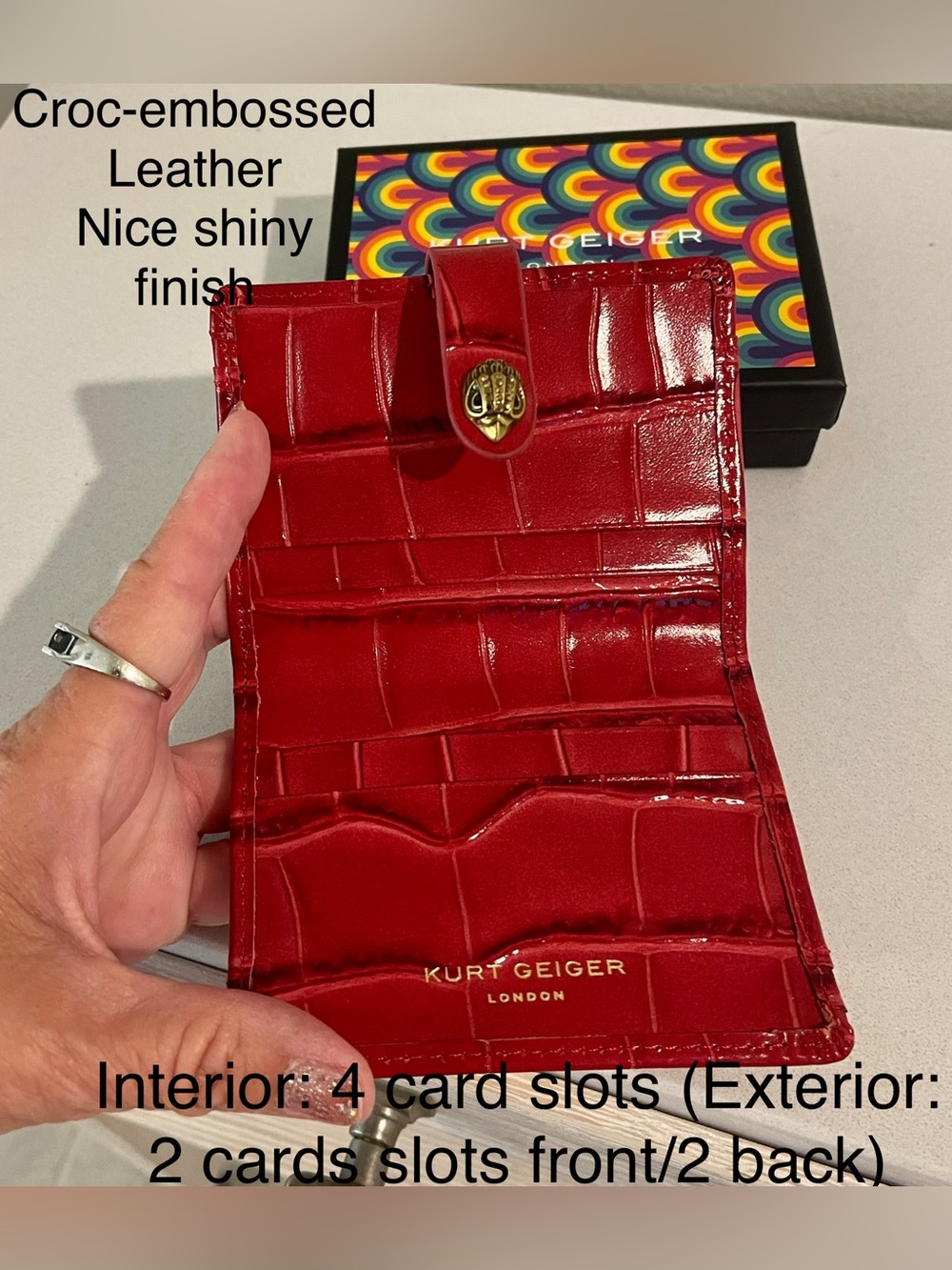 Kurt Geiger New Croc-Embossed Leather CardWallet/SnapClose/SlotsFrontBack&Inside